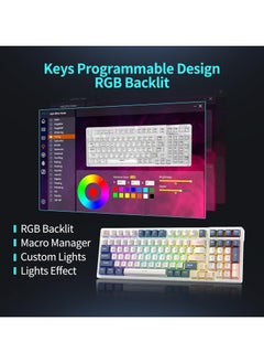 AULA F98 Wireless Mechanical Keyboard, 95% Hot-swappable, Pre-lubed Gaote Peach Switch, Gasket Structure, RGB Backlit, Tri-Mode BT5.0/2.4G/USB-C Mechanical Keyboard  - Image 3