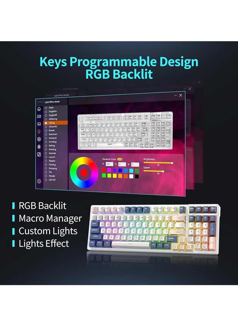 AULA - F98 Wireless Mechanical Keyboard, 95% Hot-swappable, Pre-lubed Gaote Peach Switch, Gasket Structure, RGB Backlit, Tri-Mode BT5.0/2.4G/USB-C Mechanical Keyboard - Image 1