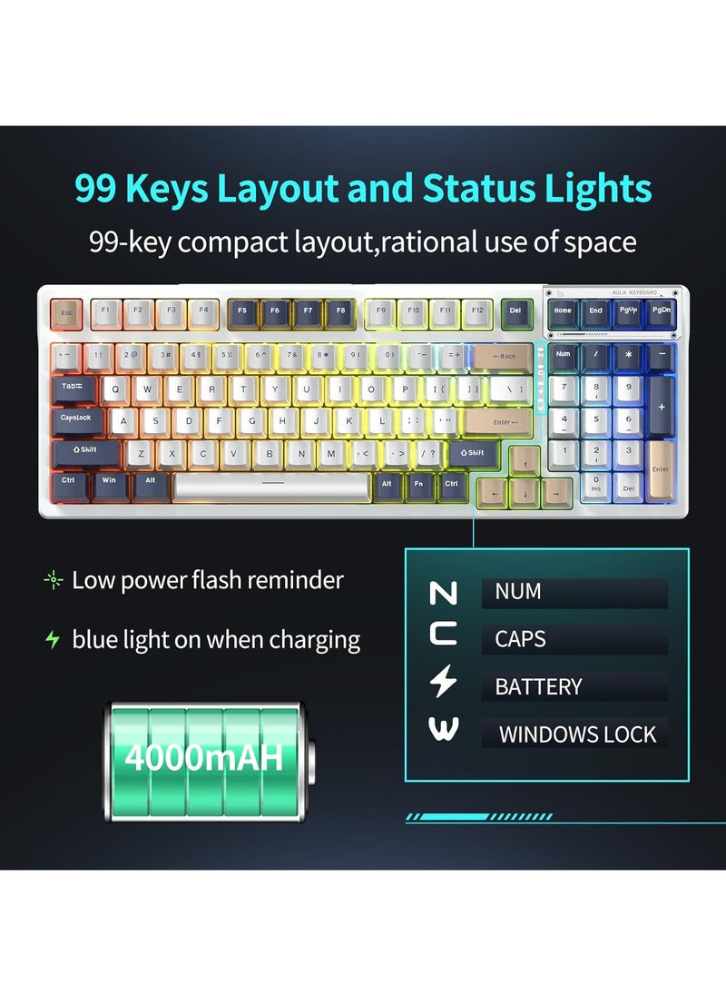 AULA - F98 Wireless Mechanical Keyboard, 95% Hot-swappable, Pre-lubed Gaote Peach Switch, Gasket Structure, RGB Backlit, Tri-Mode BT5.0/2.4G/USB-C Mechanical Keyboard - Image 1