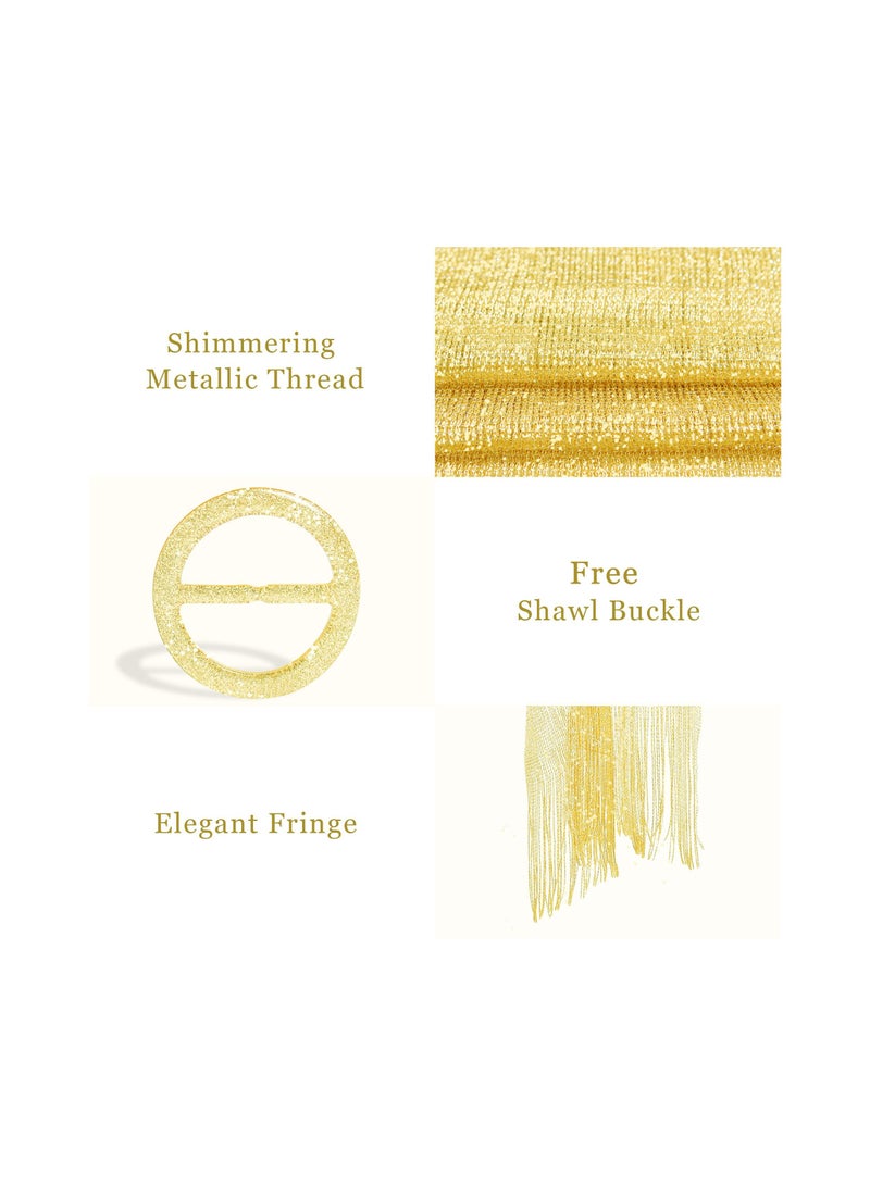 SOLARAE Sparkling Metallic Shawls and Wraps for Evening Party/Wedding/Formal Dresses, Women Shimmering Evening Party Dresses Scarf, Women's Lace Scarf Shawl, Soft Wraps (With Free Buckle) - Image 4