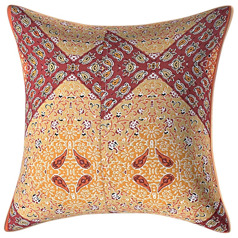 AMLEXTTRIZ Barmeri Flora Print 100 Pure Cotton Cushion Cover Set of 5 Covers for Sofa Bedroom Living Room Size 16x16 Mustard - Image 3
