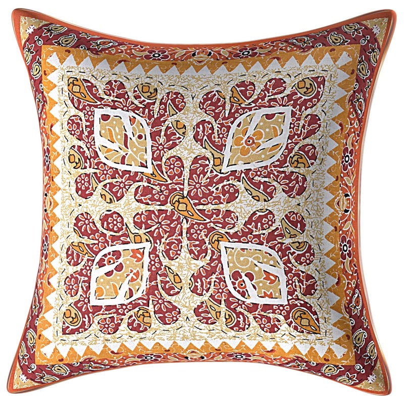 AMLEXTTRIZ Barmeri Flora Print 100 Pure Cotton Cushion Cover Set of 5 Covers for Sofa Bedroom Living Room Size 16x16 Mustard - Image 2
