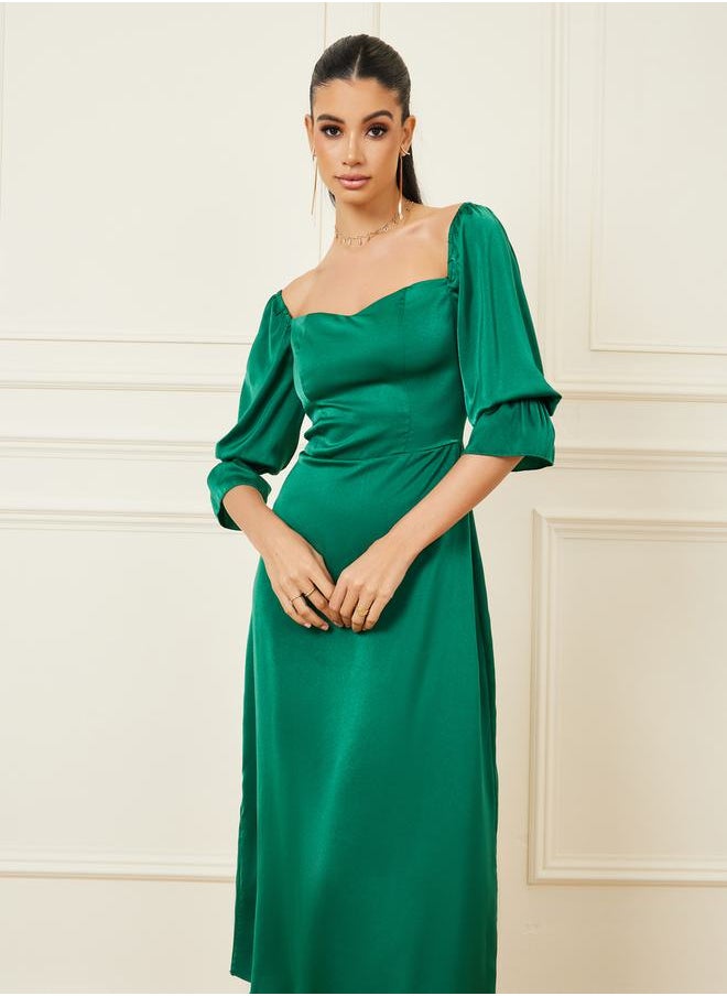 Styli - Solid Sweetheart Neck A-Line Midi Dress - Image 1