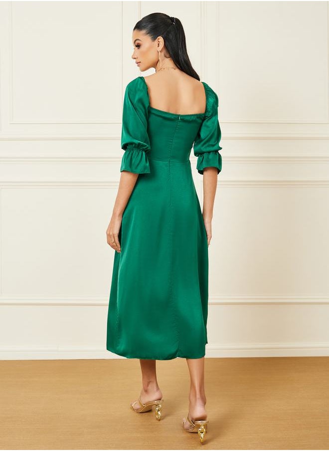 Styli - Solid Sweetheart Neck A-Line Midi Dress - Image 1