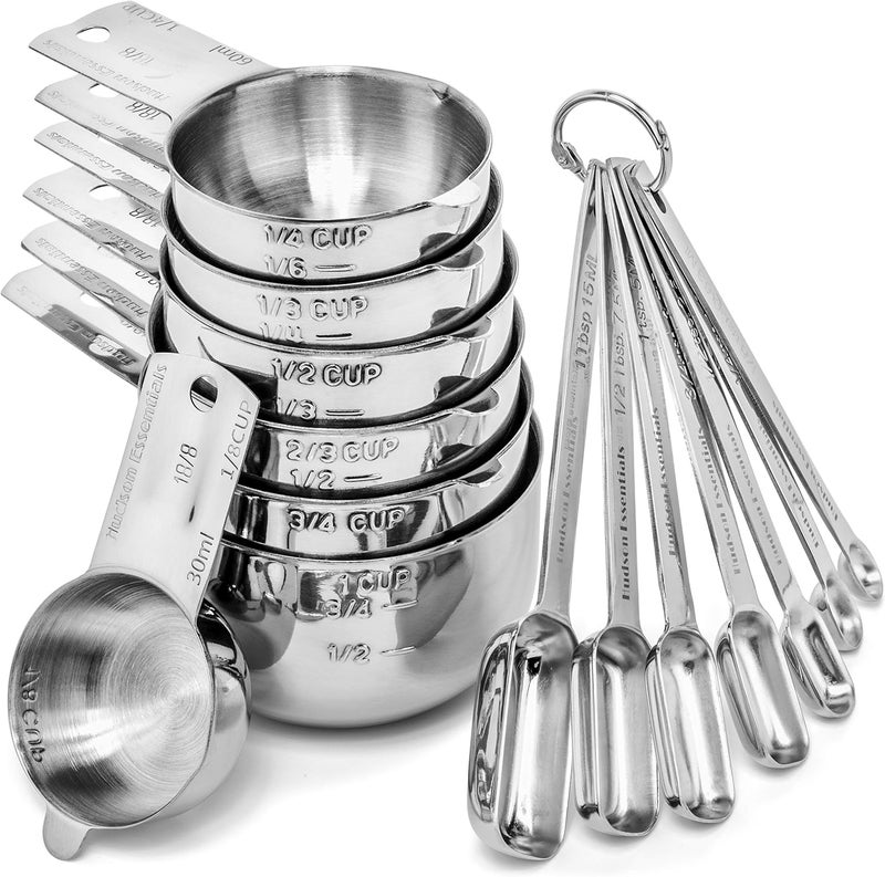 Hudson Essentials Stainless Steel Measuring Cups and Spoons Set (14 Piece Set) - Image 1