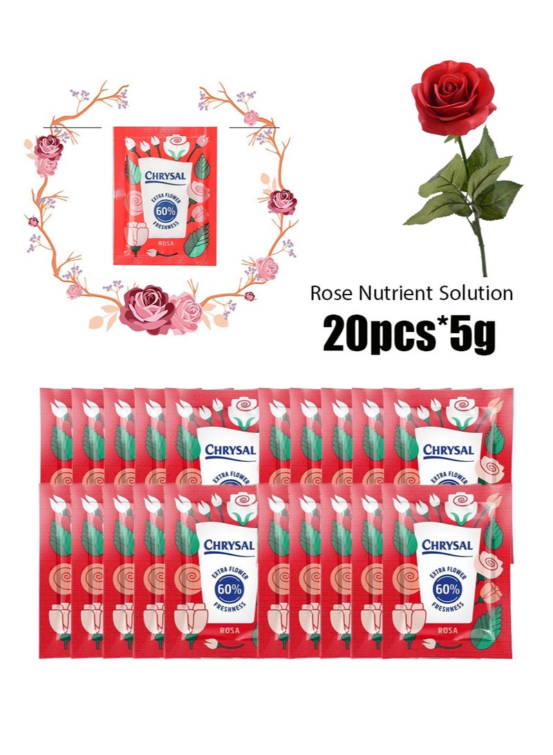 كريسال محلول مغذي للورد، عبوات طعام شفافة للزهور لتنسيق الزهور والباقات، مستلزمات تنسيق الزهور الطازجة، مادة حافظة للزهور ومحلول مغذي لإطالة عمر الزهور (5 جرام، 20 عبوة) - Image 1
