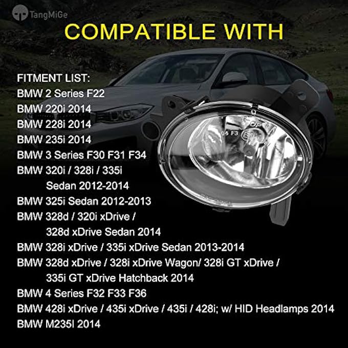 TangMiGe Fog Lights Compatible With 20122014 Bmw 2 Series F22 230I 228I 3 Series F30 F31 F34 320I 328I 328D 330E 330I 335I 340I 4 Series F32 F33 F36 428I 435I 1 Pair Fog Lamps - Image 3
