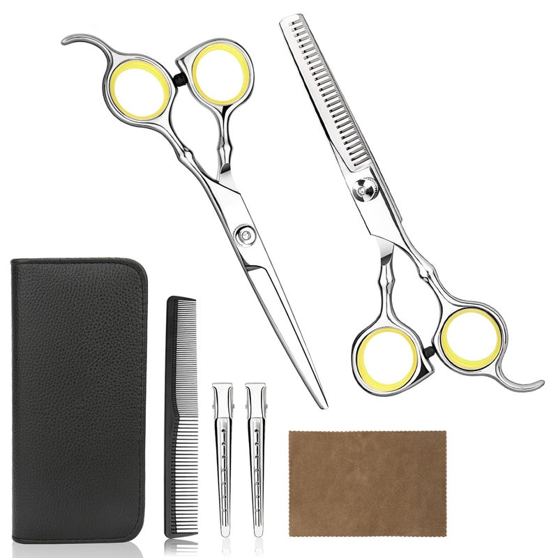 Himart Hair Cutting Scissors Professional Home Haircutting Barber Salon Thinning Shears Kit with Comb and Case for Men/Women Yellow - Image 1