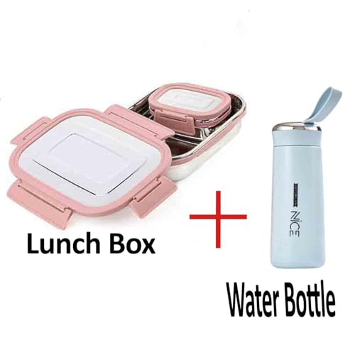 BoldBlossom Stainless Steel Lunch Box Set with Water Bottle, Pink Food Containers with Leak-Proof Lids, Blue Insulated Water Bottle Combo Sets BPA Free Tiffin Set with Nice Bottle 400ML-Multicolor - Image 2