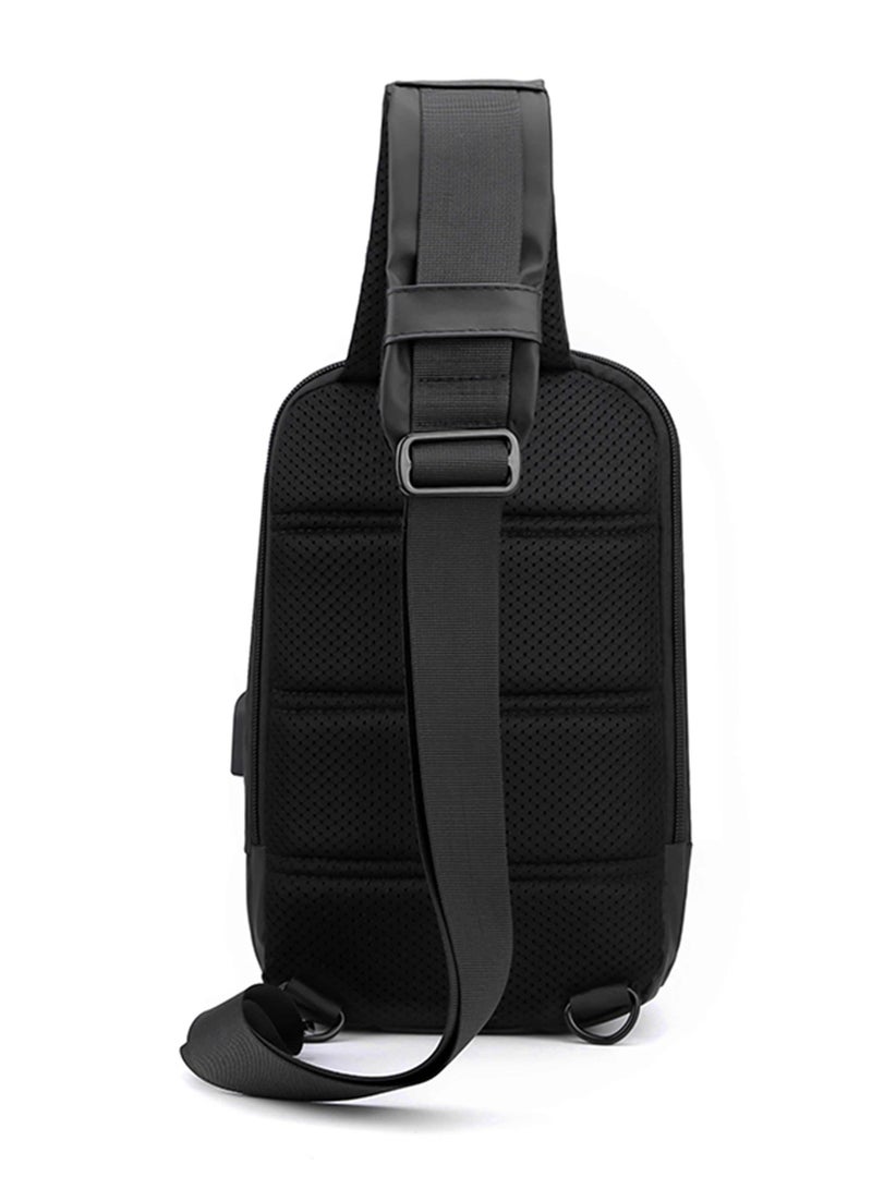 Hike Crossbody Sling Bag Synthetic Water Resistant Unisex Small Shoulder Bag with Built in USB Port for Business Travel Outdoor Shopping, HK2032-BLACK - Image 4
