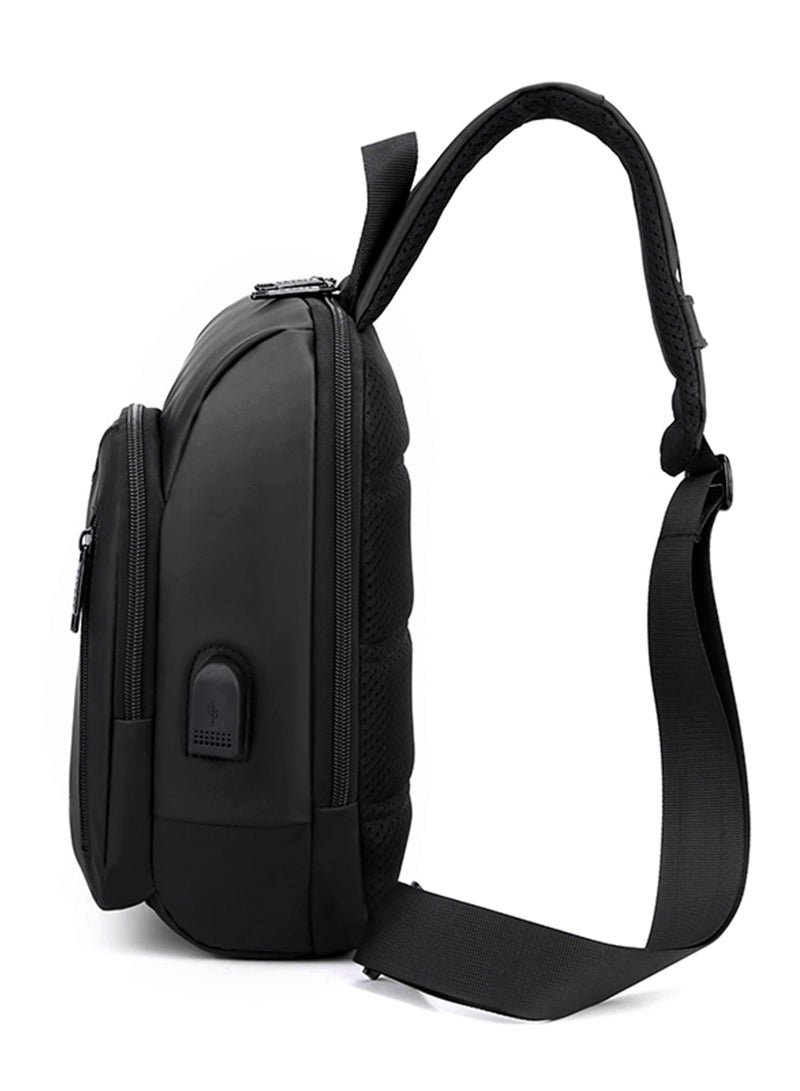 Hike Crossbody Sling Bag Synthetic Water Resistant Unisex Small Shoulder Bag with Built in USB Port for Business Travel Outdoor Shopping, HK2032-BLACK - Image 3