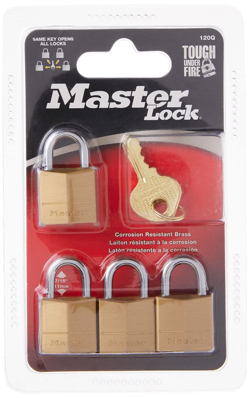 Master Lock Padlock, Solid Brass Lock, 3/4 in. Wide, 120Q (Pack of 4-Keyed Alike) - Image 4