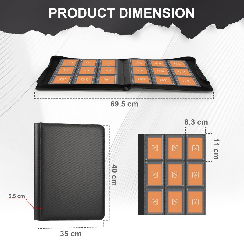 MOSLA Toploader Binder,Trading Card Binder Storage Hold up 288 Cards 9-Pocket Top Loader Binder with Sleeves for 3"x4" Rigid Toploaders Hard Cases (9Carbon Fiber Black) - Image 3