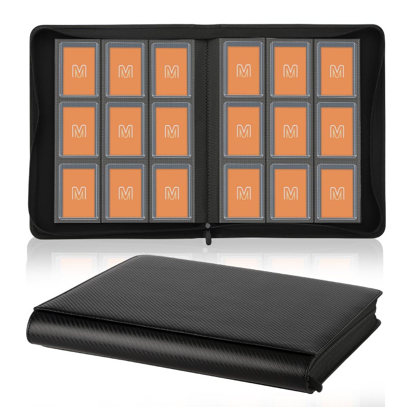 MOSLA Toploader Binder,Trading Card Binder Storage Hold up 288 Cards 9-Pocket Top Loader Binder with Sleeves for 3"x4" Rigid Toploaders Hard Cases (9Carbon Fiber Black) - Image 1