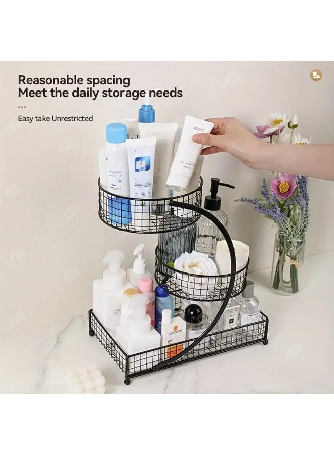 3-Tier Metal Bathroom Organizer Storage Rack, Round Black, for Vanity & Countertop - Image 3