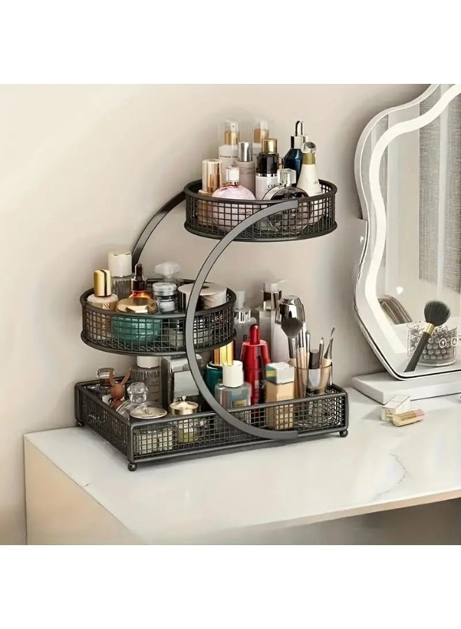 3-Tier Metal Bathroom Organizer Storage Rack, Round Black, for Vanity & Countertop - Image 1