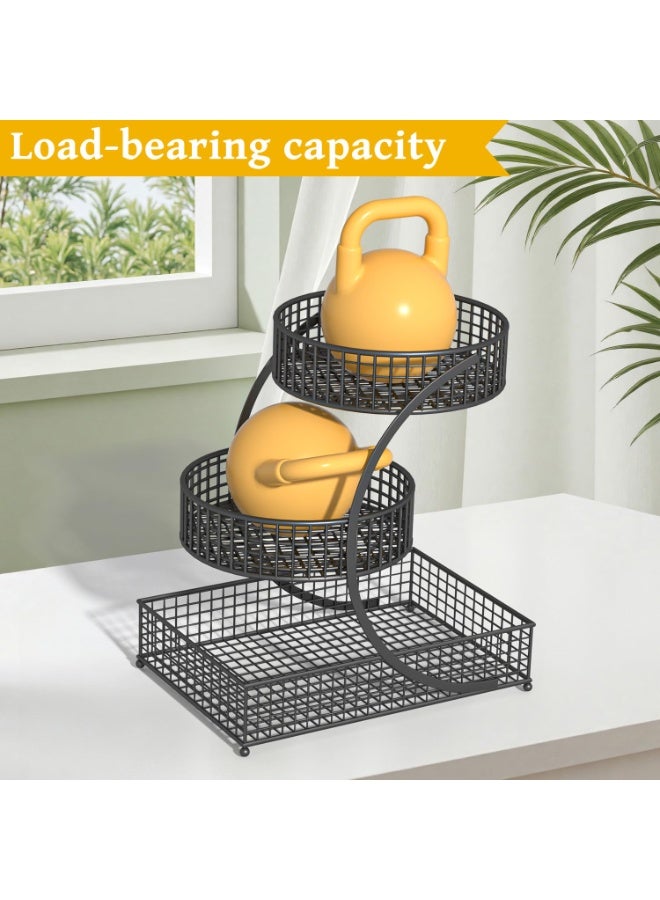 3-Tier Metal Bathroom Organizer Storage Rack, Round Black, for Vanity & Countertop - Image 5