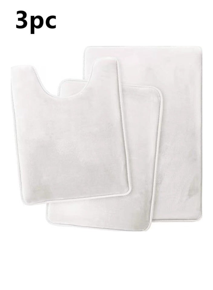 Kutis 3-Pieces European Simple Style Toilet Floor Mat Suit Bathroom Carpet Set Polyester Fiber White - Image 2