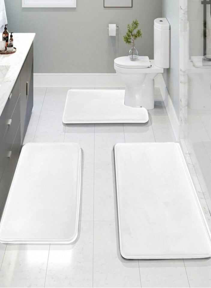 Kutis 3-Pieces European Simple Style Toilet Floor Mat Suit Bathroom Carpet Set Polyester Fiber White - Image 5