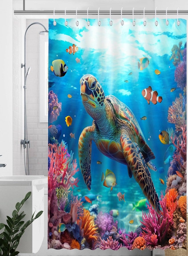Mocsicka Nautical Sea Turtle Shower Curtain, Blue, 72"W x 72"L (Pack of 1) with 12 Hooks, Waterproof, Polyester, Bathroom - Image 3
