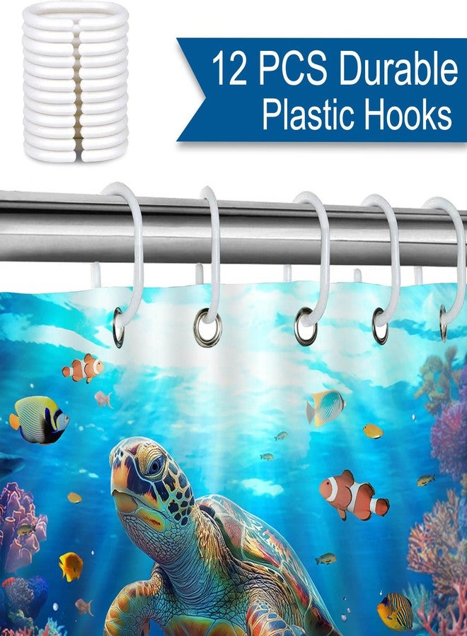 Mocsicka Nautical Sea Turtle Shower Curtain, Blue, 72"W x 72"L (Pack of 1) with 12 Hooks, Waterproof, Polyester, Bathroom - Image 5