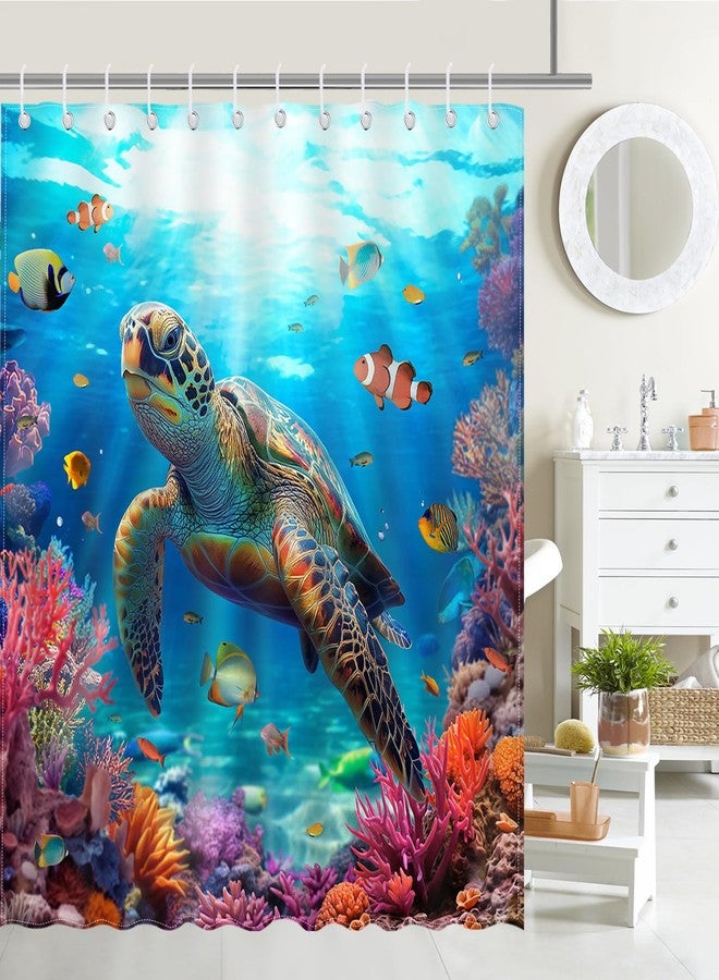 Mocsicka Nautical Sea Turtle Shower Curtain, Blue, 72"W x 72"L (Pack of 1) with 12 Hooks, Waterproof, Polyester, Bathroom - Image 2