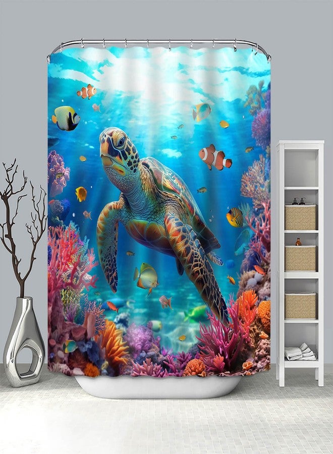 Mocsicka Nautical Sea Turtle Shower Curtain, Blue, 72"W x 72"L (Pack of 1) with 12 Hooks, Waterproof, Polyester, Bathroom - Image 4