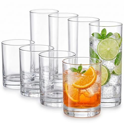 Meolibour Plastic Drinking Glasses Set of 8 14oz Rocks 20oz Water Cups Unbreakable Plastic Glasses Drinkware Clear Kitchen Tumblers for Home Outdoors Reusable BPAFree TopRack Dishwasher Safe - Image 1