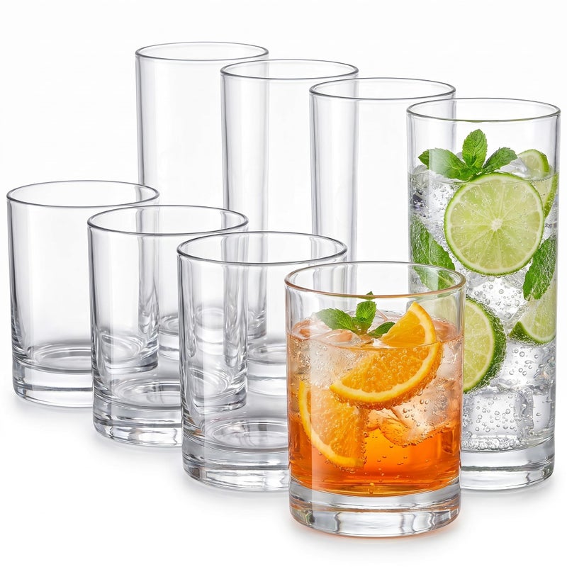 Meolibour Plastic Drinking Glasses Set of 8 14oz Rocks 20oz Water Cups Unbreakable Plastic Glasses Drinkware Clear Kitchen Tumblers for Home Outdoors Reusable BPAFree TopRack Dishwasher Safe - Image 2