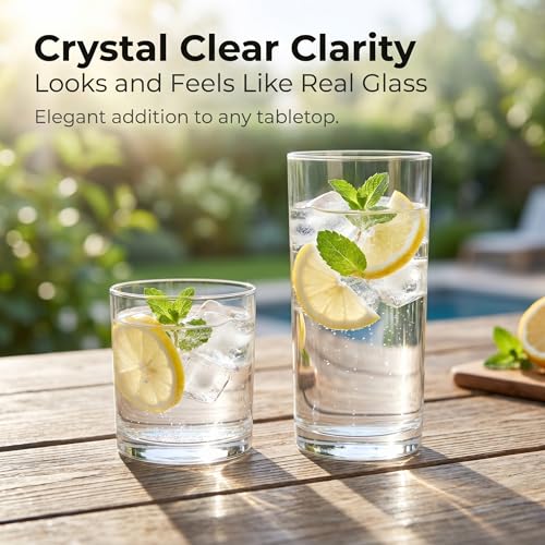 Meolibour Plastic Drinking Glasses Set of 8 14oz Rocks 20oz Water Cups Unbreakable Plastic Glasses Drinkware Clear Kitchen Tumblers for Home Outdoors Reusable BPAFree TopRack Dishwasher Safe - Image 3