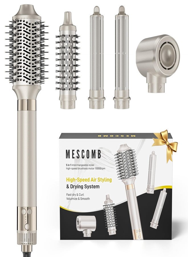 MESCOMB 5-in-1 Hot Air Styler Kit – 110,000 RPM Fast-Drying Dryer, Auto-Wrap Curlers, Straightening & Volumizing Brushes All-in-One (Champagne White) - Image 1