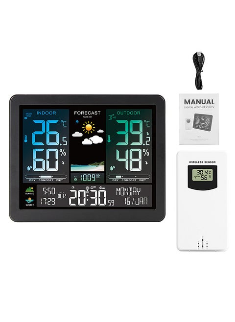 Multi-function Professional Electronic Weather Station Intelligent Color Screen Clock Temperature Humidity Barometric Pressure Weather Forecast Display Alarm Clock Support 8-Language Display