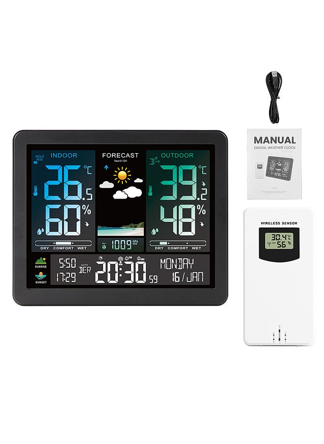 Generic - Multi-function Professional Electronic Weather Station Intelligent Color Screen Clock Temperature Humidity Barometric Pressure Weather Forecast Display Alarm Clock Support 8-Language Display - Image 1