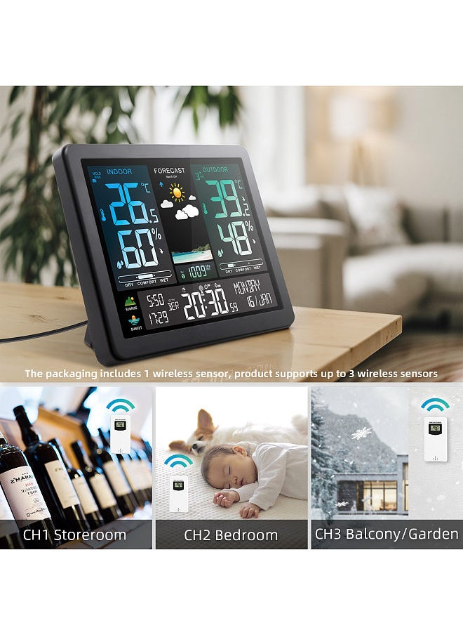 Generic - Multi-function Professional Electronic Weather Station Intelligent Color Screen Clock Temperature Humidity Barometric Pressure Weather Forecast Display Alarm Clock Support 8-Language Display - Image 1