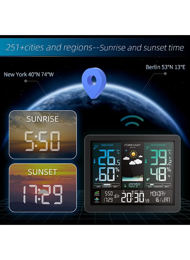 Generic - Multi-function Professional Electronic Weather Station Intelligent Color Screen Clock Temperature Humidity Barometric Pressure Weather Forecast Display Alarm Clock Support 8-Language Display - Image 1