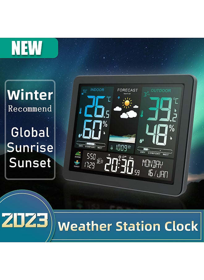 Generic - Multi-function Professional Electronic Weather Station Intelligent Color Screen Clock Temperature Humidity Barometric Pressure Weather Forecast Display Alarm Clock Support 8-Language Display - Image 1