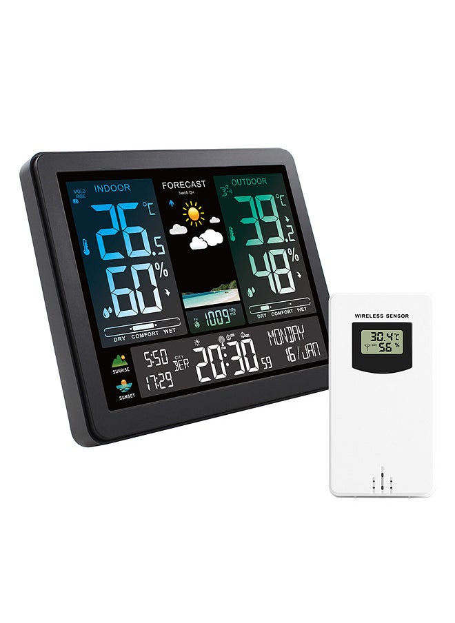 Generic - Multi-function Professional Electronic Weather Station Intelligent Color Screen Clock Temperature Humidity Barometric Pressure Weather Forecast Display Alarm Clock Support 8-Language Display - Image 1