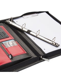 A4 Faux Leather Zippered Secretariat and 4 Ring Handheld Portfolio with Calculator 200 Sheets Black - pzsku/Z11A43560DAD48AE04353Z/45/_/1725725065/b6653e3f-fefa-4739-991a-f6e7a1051c00