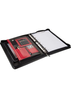 A4 Faux Leather Zippered Secretariat and 4 Ring Handheld Portfolio with Calculator 200 Sheets Black - pzsku/Z11A43560DAD48AE04353Z/45/_/1725794202/dfedeefb-070a-4d1e-9b2d-8e856ff604cc