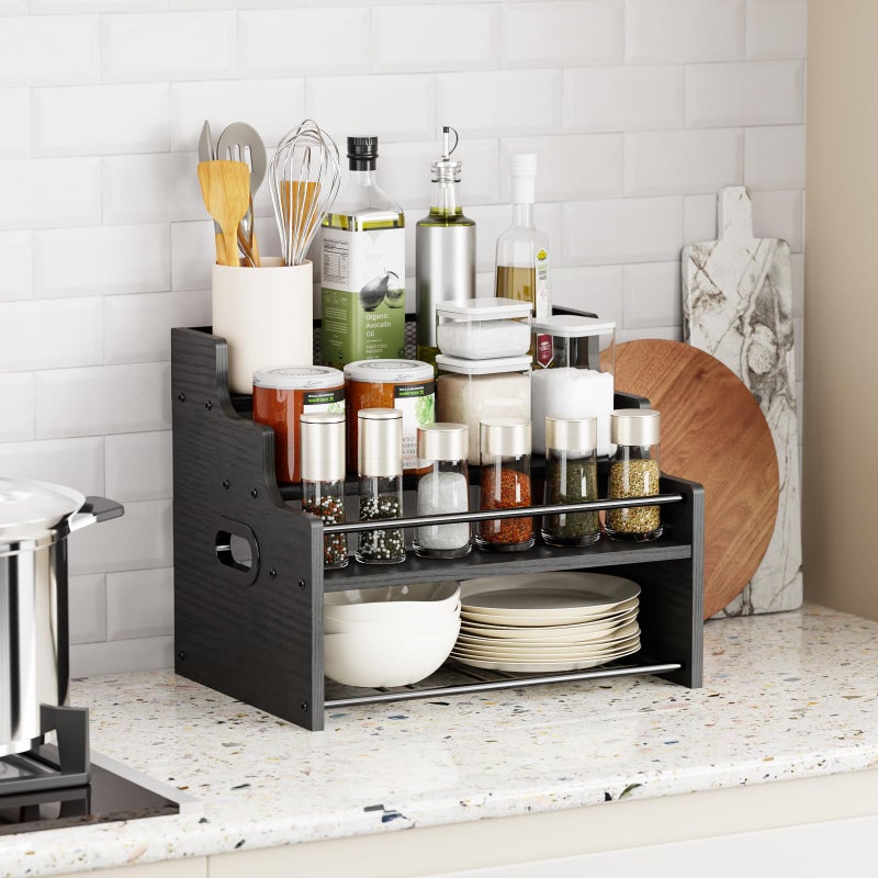 KLM 4-Tier Wood Display Shelf, Black Modern Bottle Organizer, Countertop Bar Stand for Liquor, Coffee Syrup, (Black) - Image 4