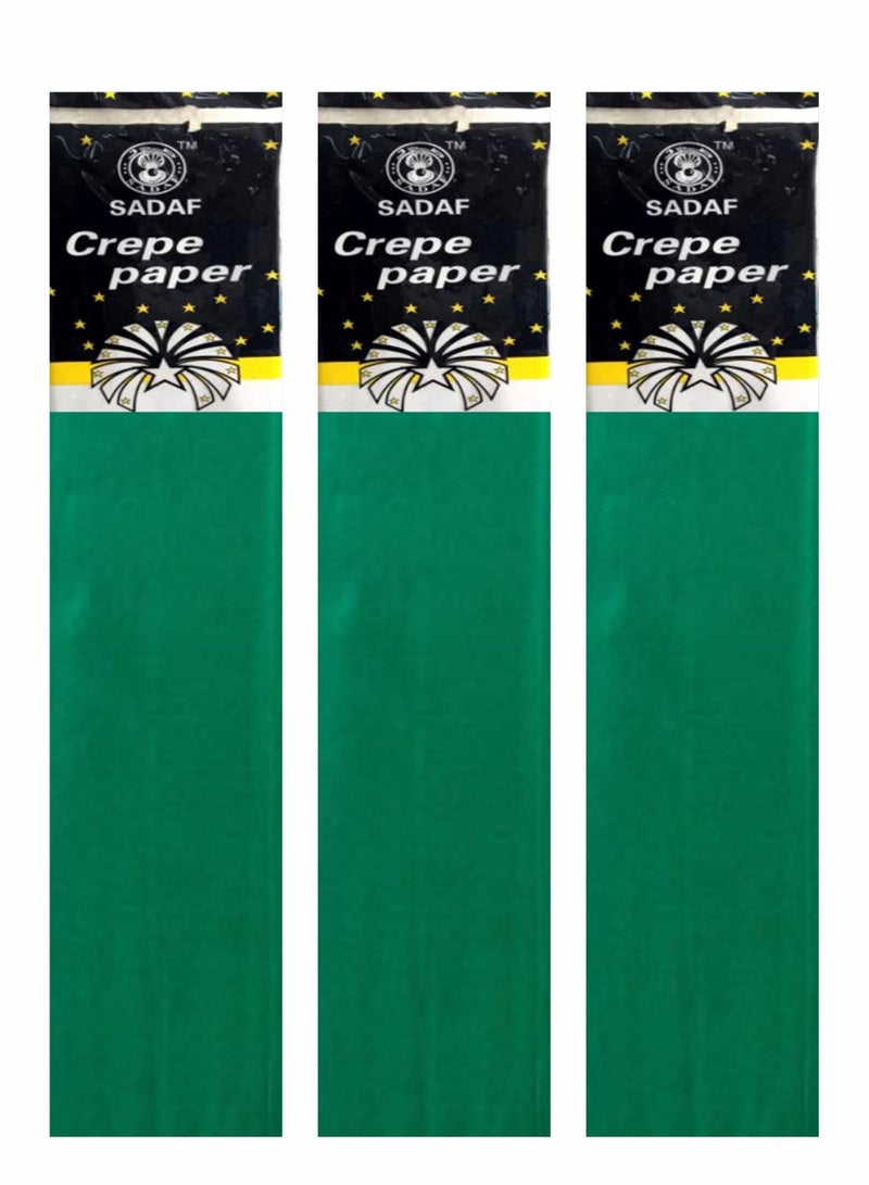 Sadaf Crepe Paper For Art Dark Green Colour 50x200cm Size (Pack of 3) - Image 1