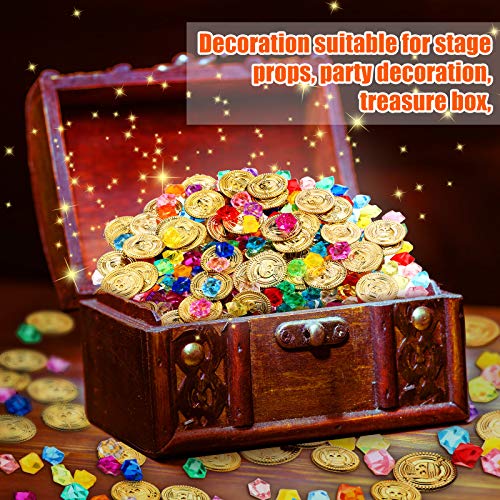 Skylety Halloween Pirate Treasure 100 Pieces Gold Coins and 100 Pieces Gem Jewelry Treasure Fake Gold Coins Toys for Pirate Party Decorations Halloween Adventure Themed Event Party Supplies - Image 5