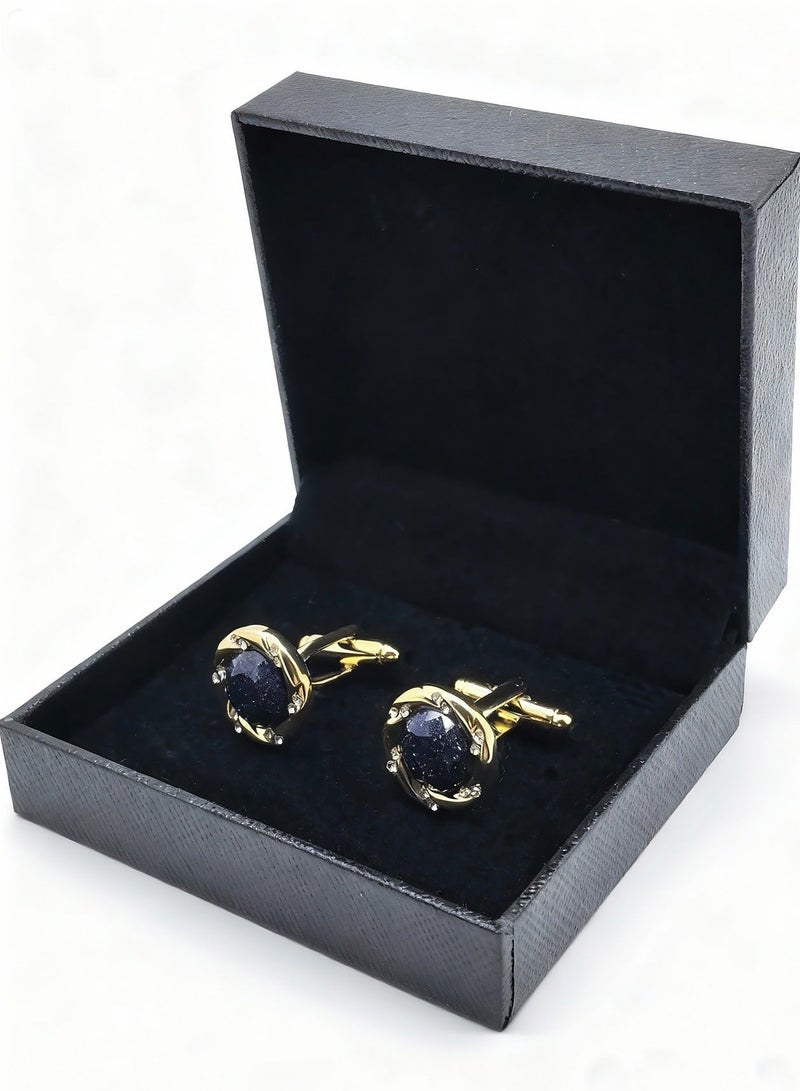 DB Innov. Cufflinks, Golden Frame Round Cufflinks, 2 PCS for One Set Premium Copper Jewelry Specially Design for Men's Shirt Wedding Business Gift with Delicate Package Box. - Image 5