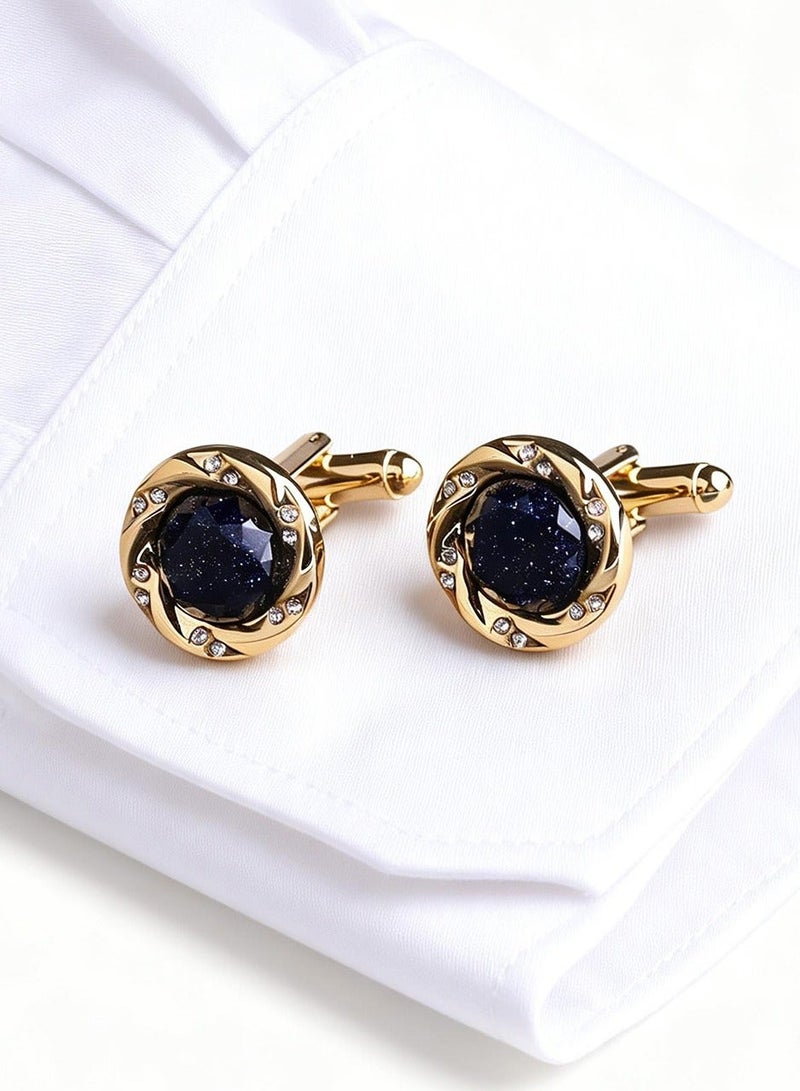 DB Innov. Cufflinks, Golden Frame Round Cufflinks, 2 PCS for One Set Premium Copper Jewelry Specially Design for Men's Shirt Wedding Business Gift with Delicate Package Box. - Image 1