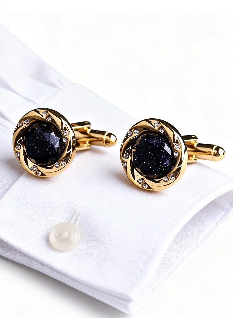 DB Innov. Cufflinks, Golden Frame Round Cufflinks, 2 PCS for One Set Premium Copper Jewelry Specially Design for Men's Shirt Wedding Business Gift with Delicate Package Box. - Image 2