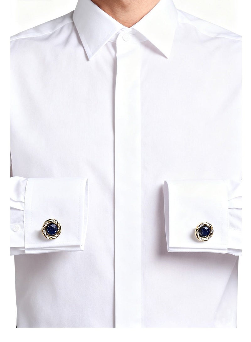 DB Innov. Cufflinks, Golden Frame Round Cufflinks, 2 PCS for One Set Premium Copper Jewelry Specially Design for Men's Shirt Wedding Business Gift with Delicate Package Box. - Image 3