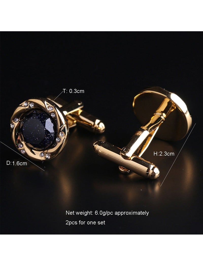 DB Innov. Cufflinks, Golden Frame Round Cufflinks, 2 PCS for One Set Premium Copper Jewelry Specially Design for Men's Shirt Wedding Business Gift with Delicate Package Box. - Image 4