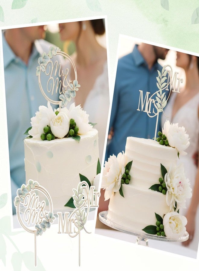 XLIUAX 2 Pack Mr & Mrs Cake Topper, Rustic Wedding Cake Toppers Wooden Mr And Mrs Sign for Bride And Groom Anniversary Engagement Proposal Party Decoration, Sage Green - Image 2