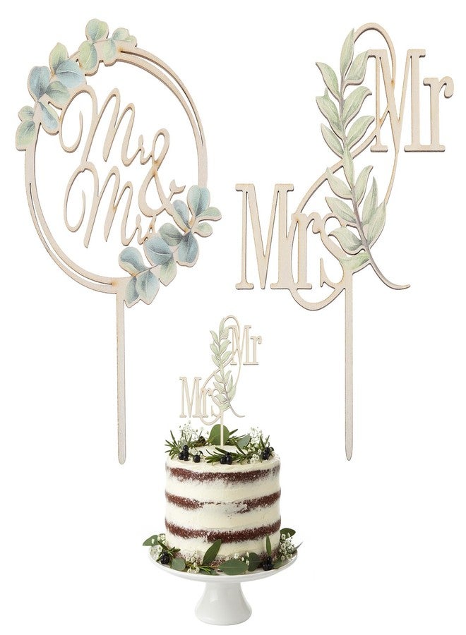 XLIUAX 2 Pack Mr & Mrs Cake Topper, Rustic Wedding Cake Toppers Wooden Mr And Mrs Sign for Bride And Groom Anniversary Engagement Proposal Party Decoration, Sage Green - Image 1