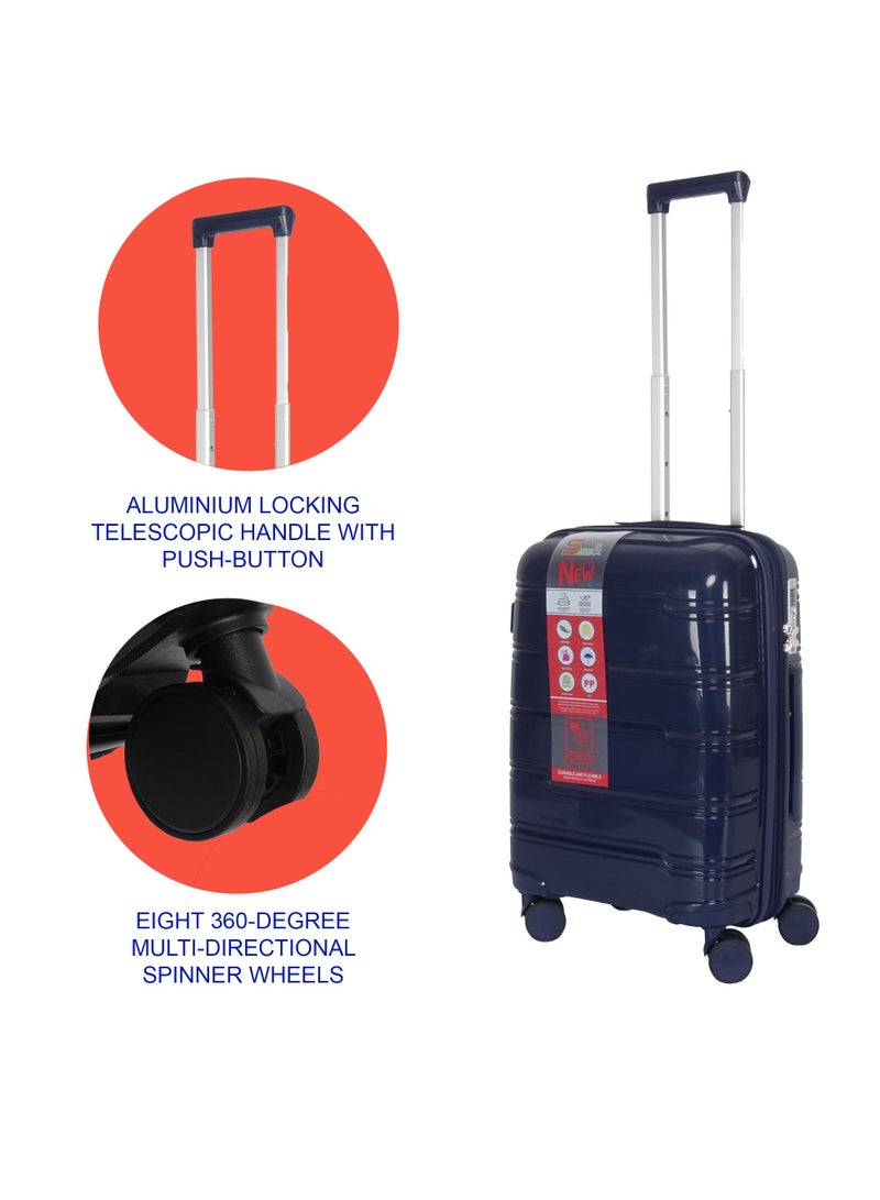 SAW & SEE 3-Piece PP Luggage Set – Lightweight Polypropylene Fashion Trolley Luggage Expandable Unbreakable Hard Shell with TSA Lock, Safe Security Zipper, and 4 Quiet 360° Double Spinner Wheels – 20" / 24" / 28"- Dark Blue - Image 2